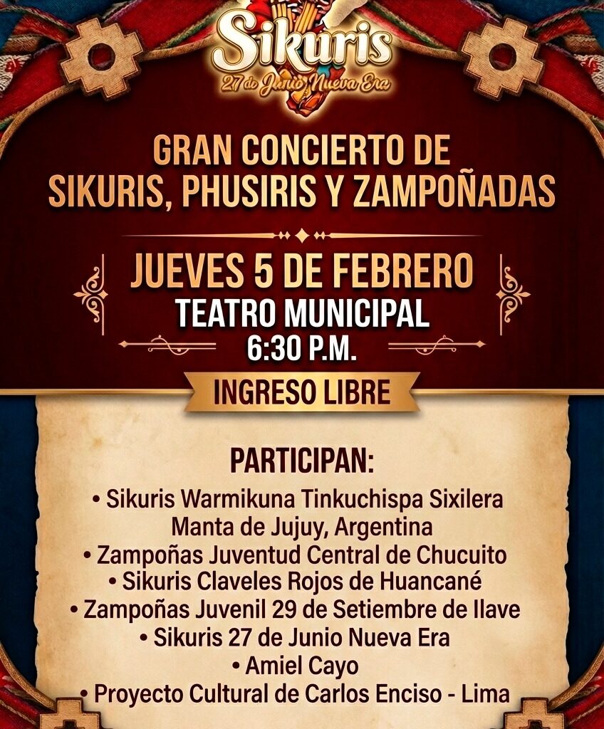 Concierto de Sikuris, Phusiris y Zampoñadas el Jueves 5 en el Teatro Municipal