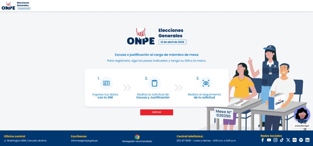 ONPE recibe solicitudes de excusa para no ser miembro de mesa